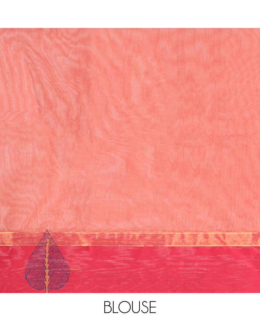 Peach leaf buttas Coimbatore cotton saree, contrast leaf butta border & pallu features leaf designs