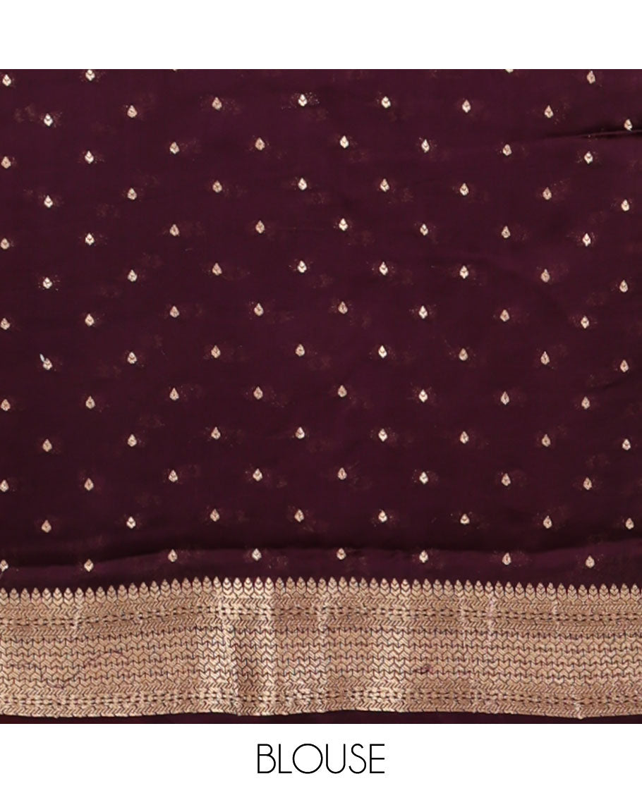 Cherry red animal print mushru silk saree with bawanchi border & rich pallu along with butta design blouse