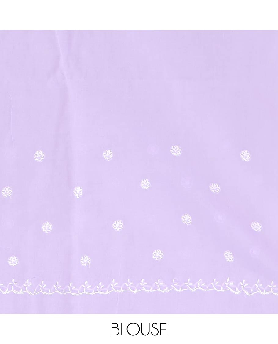 Lavender flower embroidery lucknowi chikankari cotton saree scallop design border & floral embroidered pallu