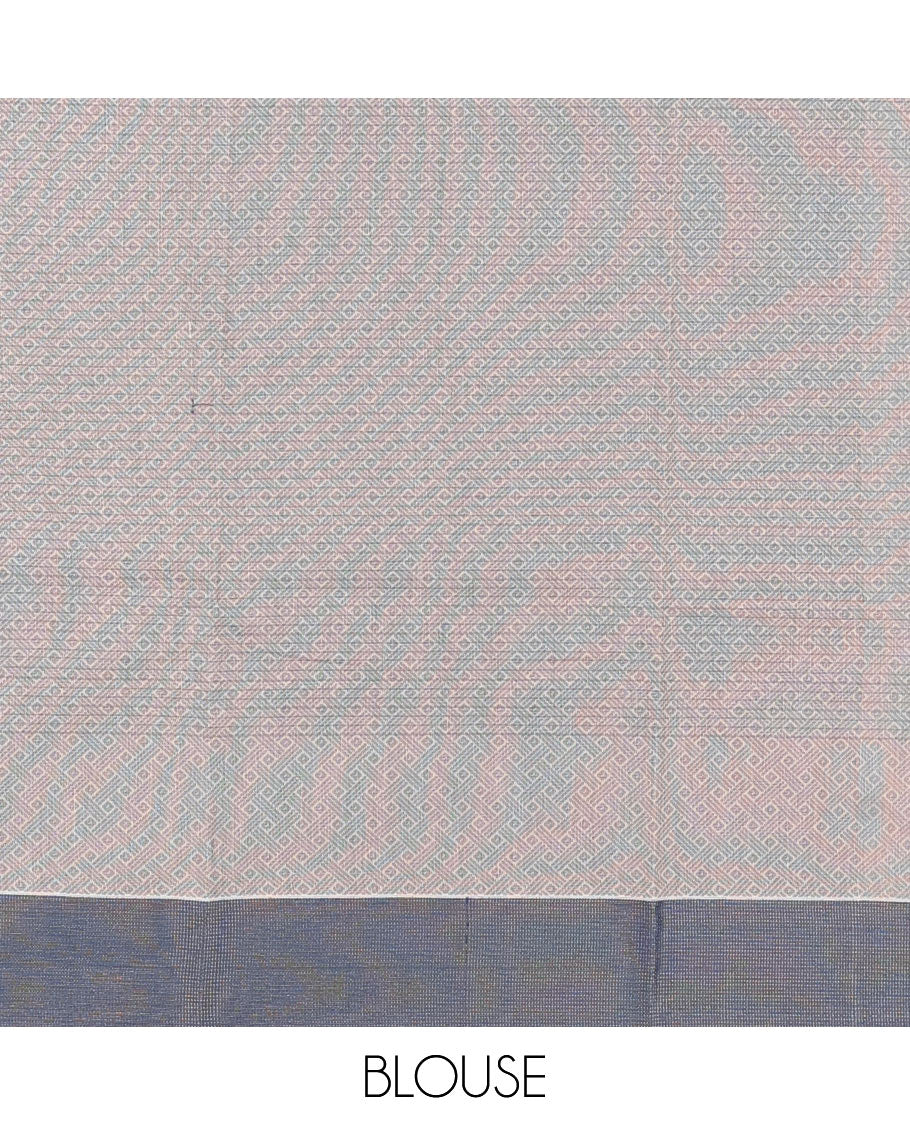 Sandal Semi-Silk Cotton Saree, Adorned with Stripes and Buttas All Over Its Body, Complemented by Contrast Border, Pallu of Intricate Designs, and Paired with a Matching Blouse