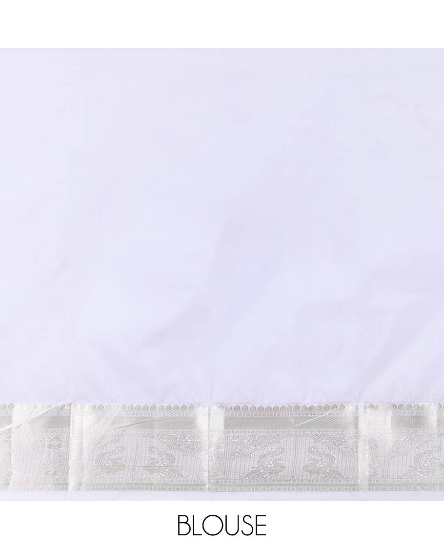 Blue Budget Silk Saree, Beautified with Peacock and Elephant Buttas Enclosed Checks All Over Its Body, Complemented by a Contrast Traditional Zari Design Border, Grand Pallu of Jaal Designs, and Paired with a Contrast Blouse