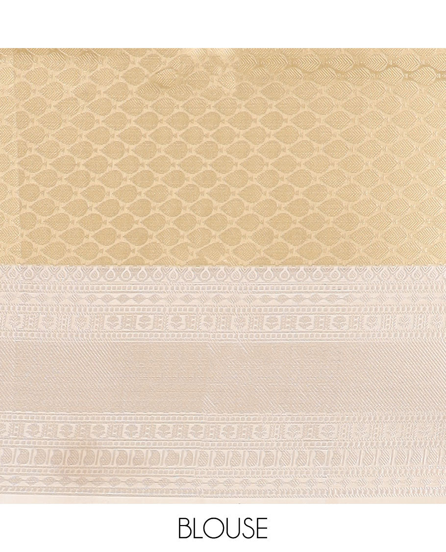 Gold with cream brocade zari weaving design banaras kora tissue saree with contrast zari jacquard border & rich pallu along with brocade blouse