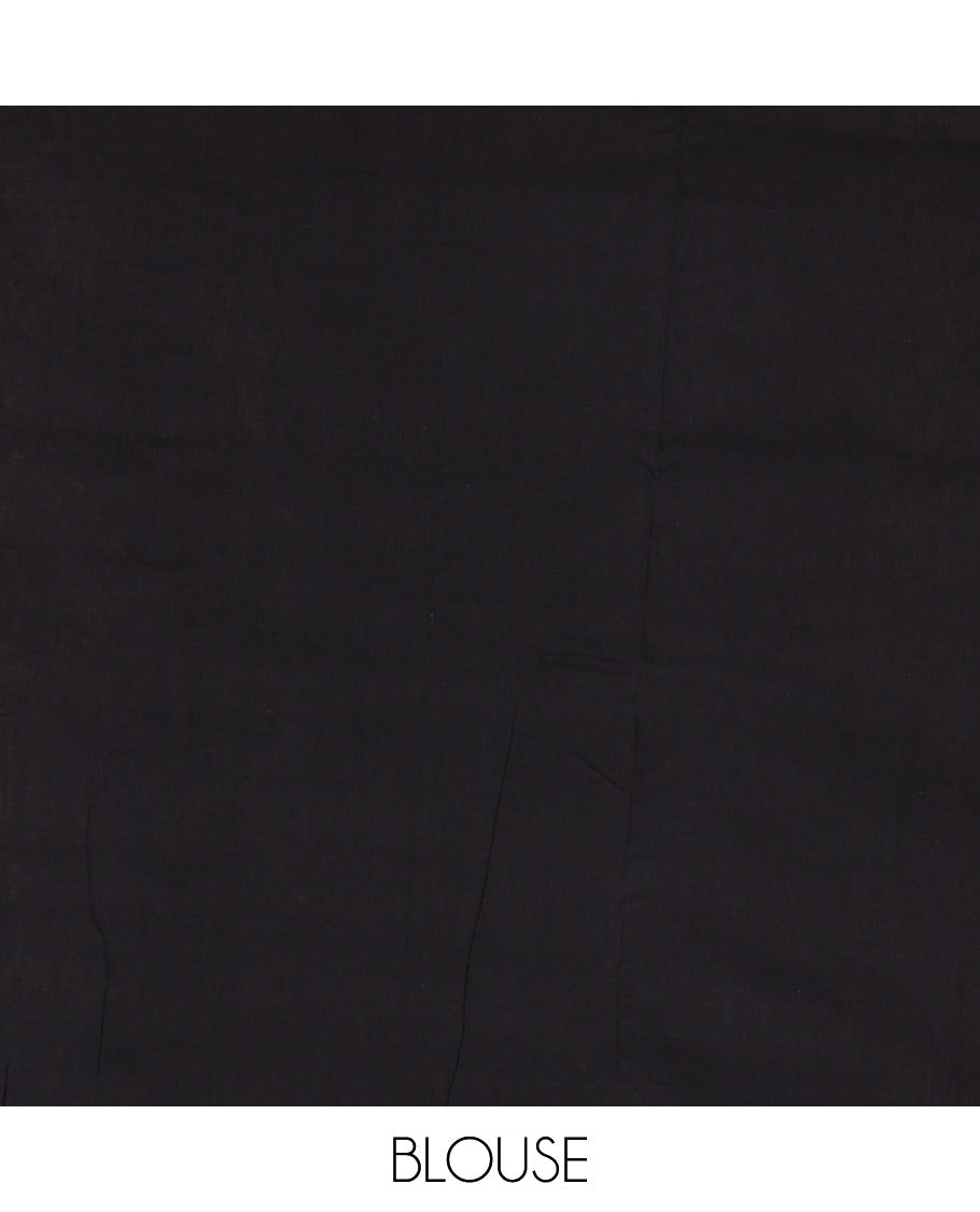 Mustard ikkat weaving ikkat cotton saree, contrast chevron design border, floral ikkat design pallu, and contrast plain blouse