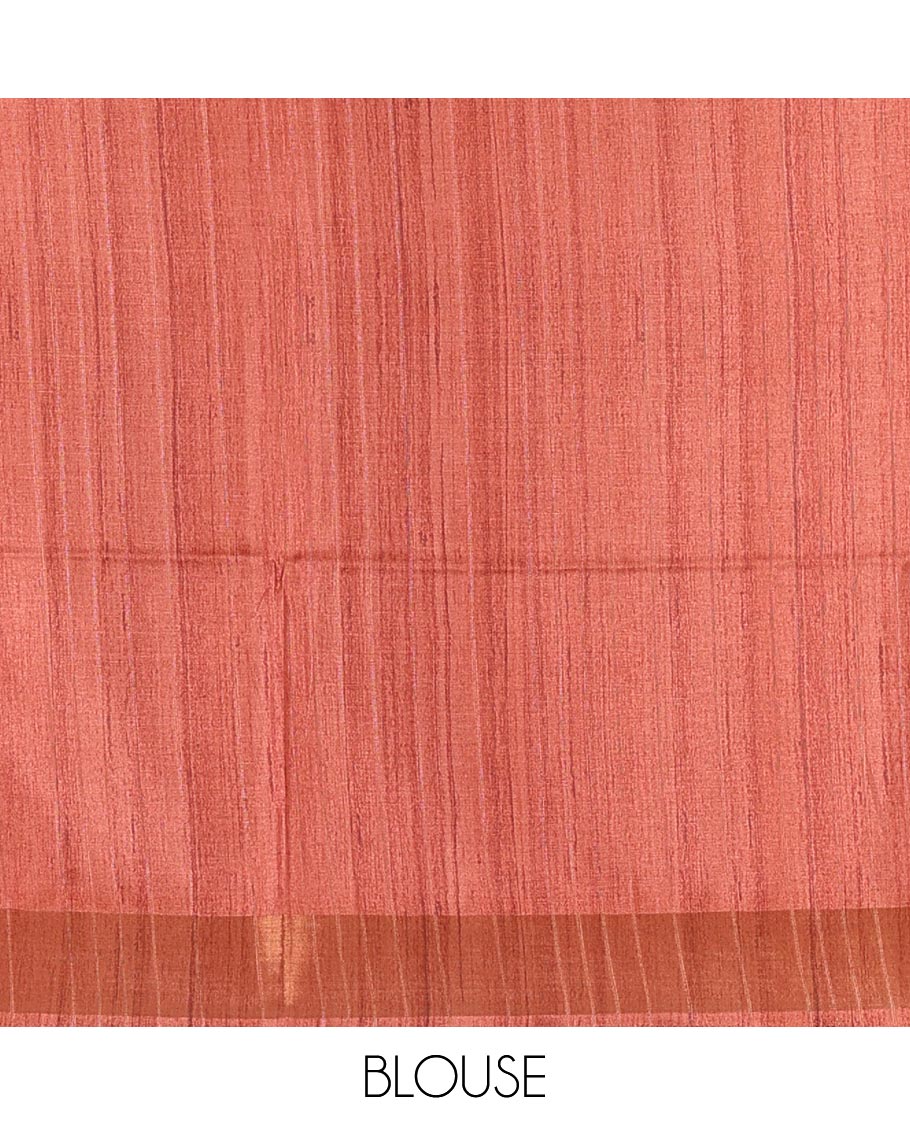 Purple plain fancy tussar saree, contrast floral printed border, floral vine printed pallu, and a contrast plain blouse