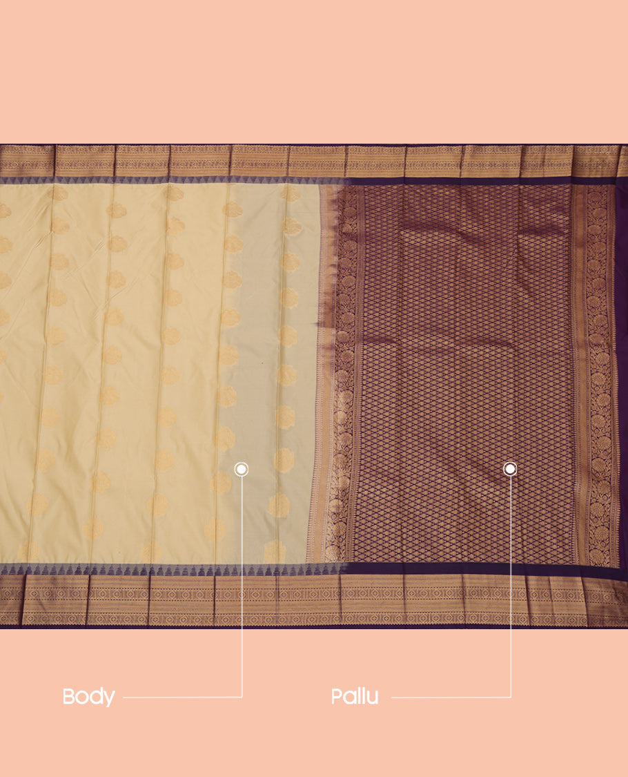 Sandal Budget Silk Saree, Woven with Zari Buttas, a Contrast Traditional Zari Border, Jaal Pallu, and a Contrast Blouse