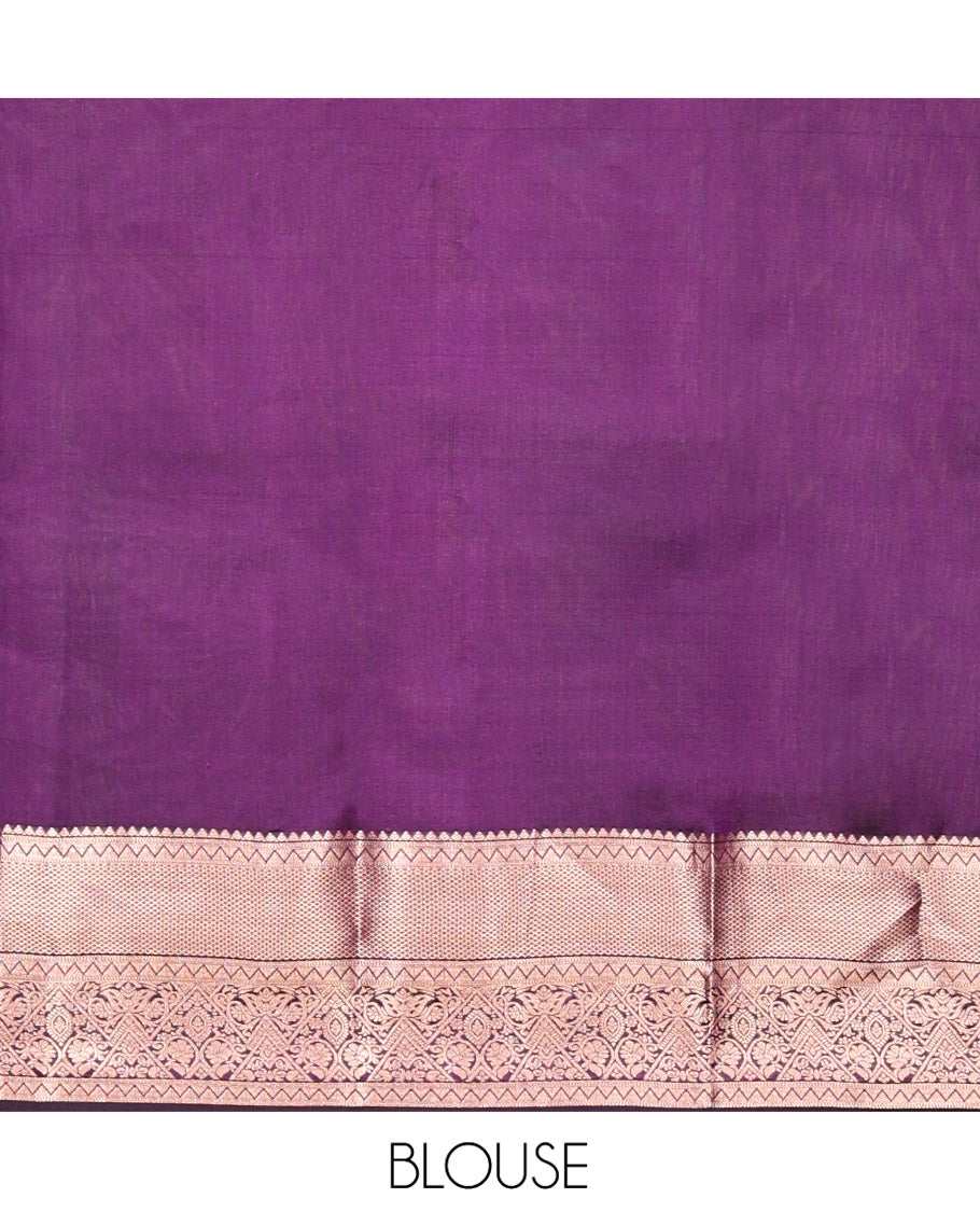 Purple Kanchipuram Wedding Silk Saree, Elevated with Jacquard Design on Its Body, Highlighted by Zari Border of Rekku, Jaal, and Floral Designs, Grand Jaal Pallu, and Paired with a Matching Blouse