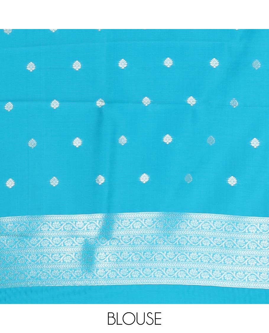 Sandal floral litchi silk saree with contrast floral zari design border & jaal design pallu