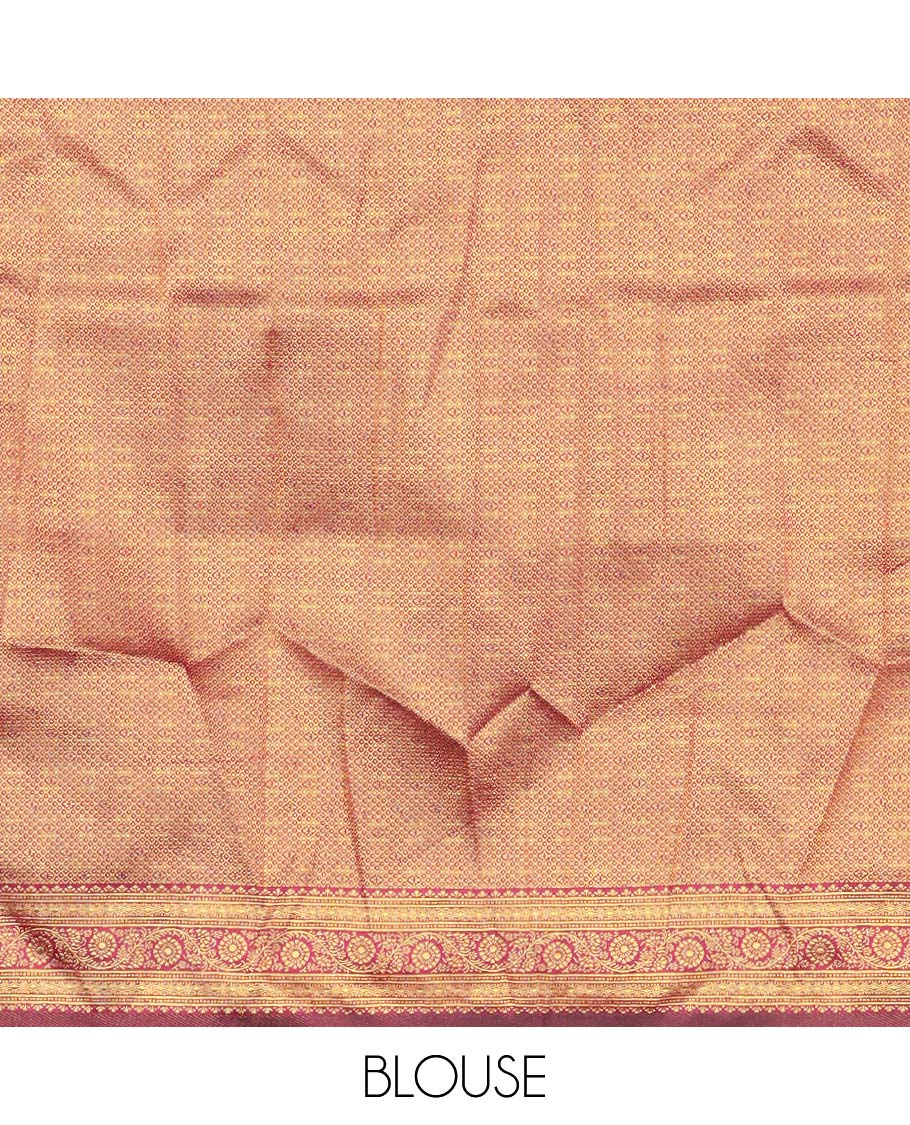 Light pink buttas half saree with contrast zari design border, zari design blouse & floral vine zari design dhavani