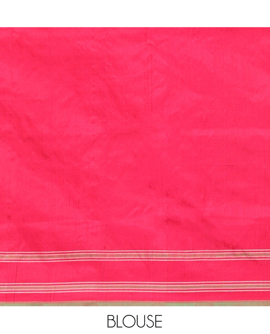 Pink Floral-Pichwai Cow Pochampally Ikat Saree, a Self-Border