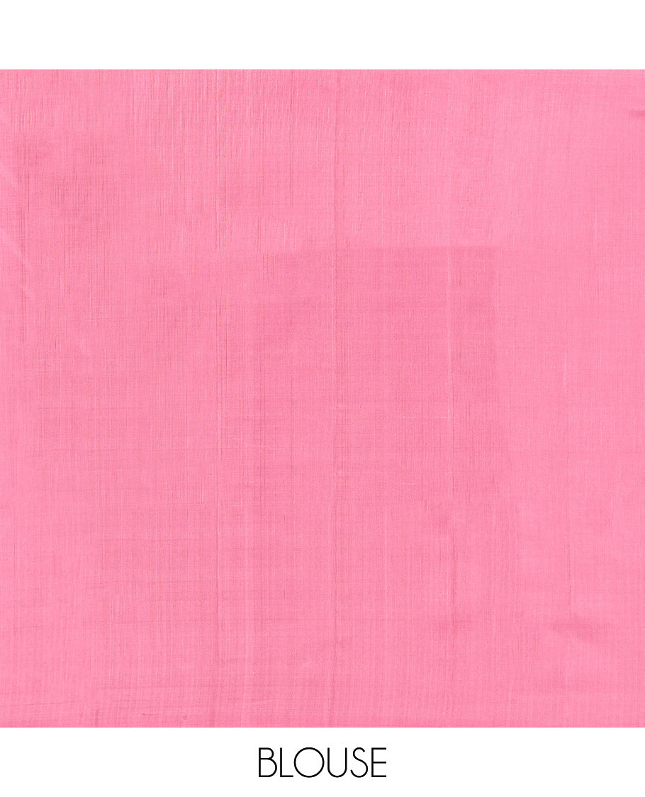 Borderless Pink Mayuri Soft Silk Saree, Enriched with Zari Buttas, Sparsely Woven Pallu, and Matching Blouse