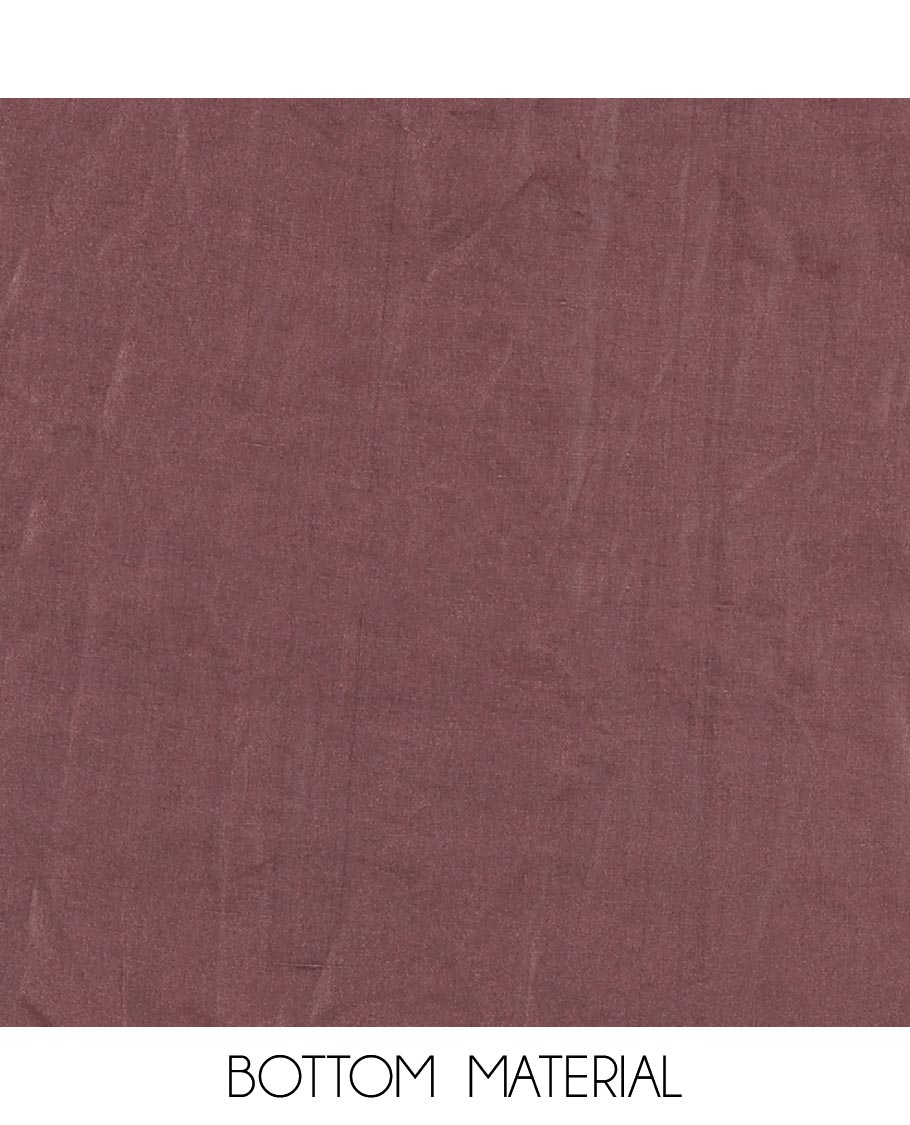 Onion pink material churidar set, warli tribe village theme print with mirror work semi-tussar top, plain bottom, and warli tribe village theme print semi-tussar dupatta