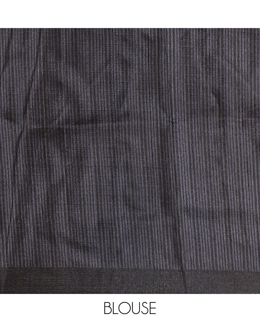 Black-base plain body khadi cotton saree with batik-style pink-color floral & dots printed on its border & pallu, plain black blouse