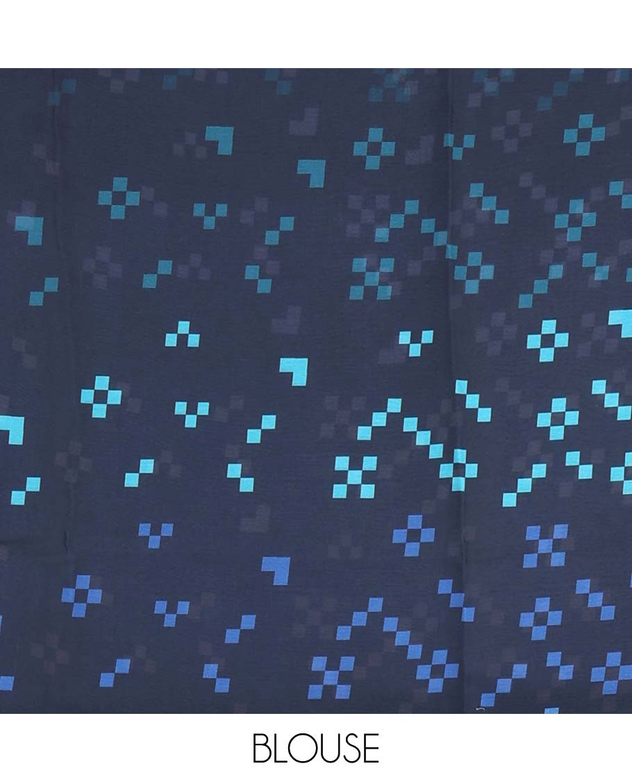 Borderless multi-color striped with sparsely buttas satin crepe saree, a matching blouse of sparse buttas