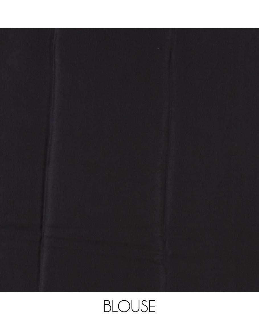 Borderless black-red color batik-style abstract-printed satin crepe saree, contrast-printed blouse