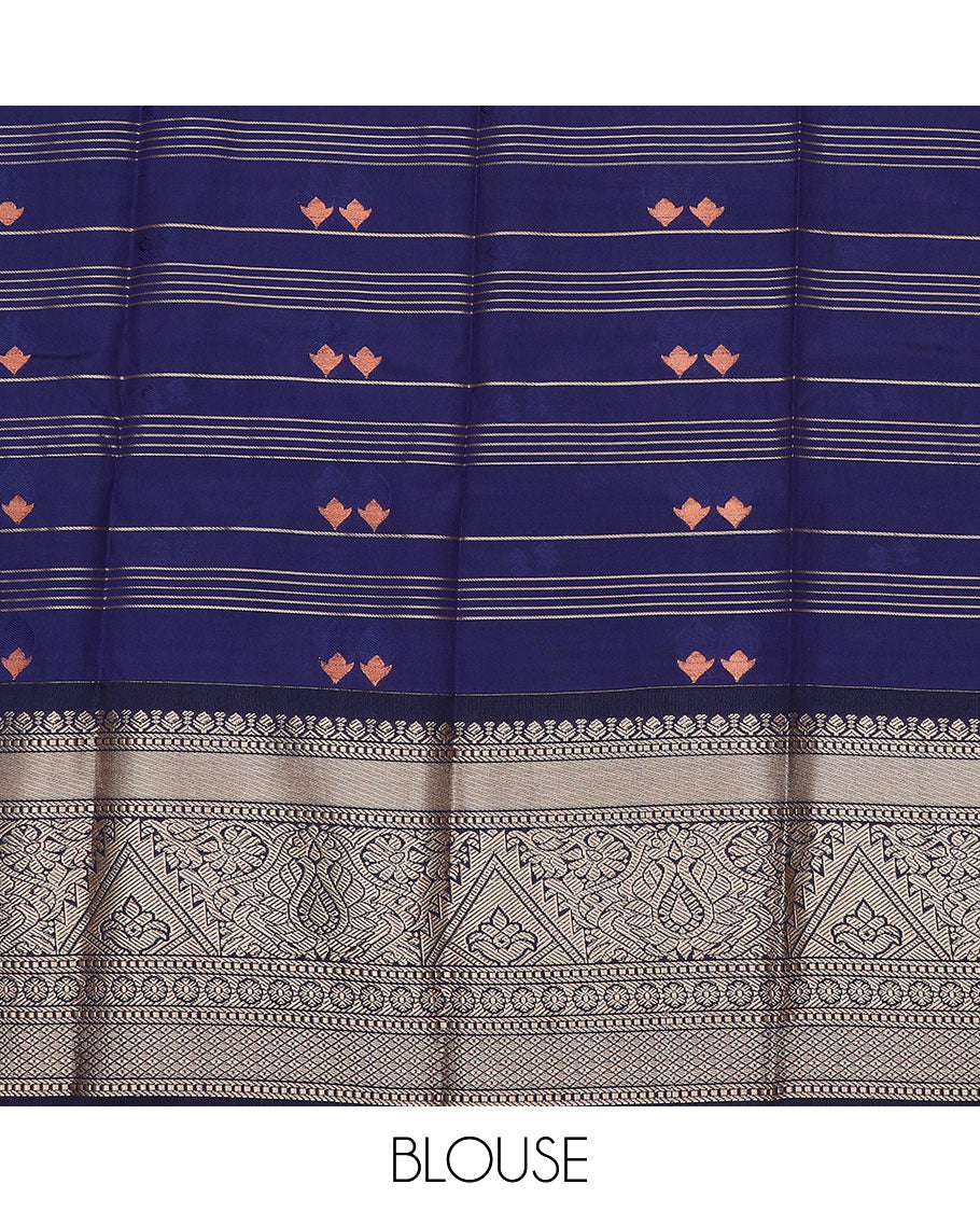 Blue art silk pavadai material set, zari design pavadai, contrast blouse & traditional zari border