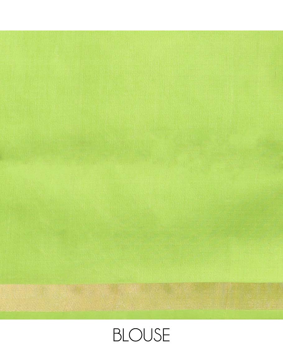 Light green floral motifs upadda silk saree with self zari border & floral vine design pallu