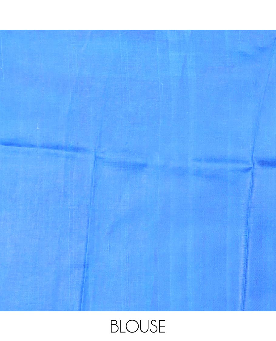 Sky blue floral, geometric design printed silk saree with contrast border