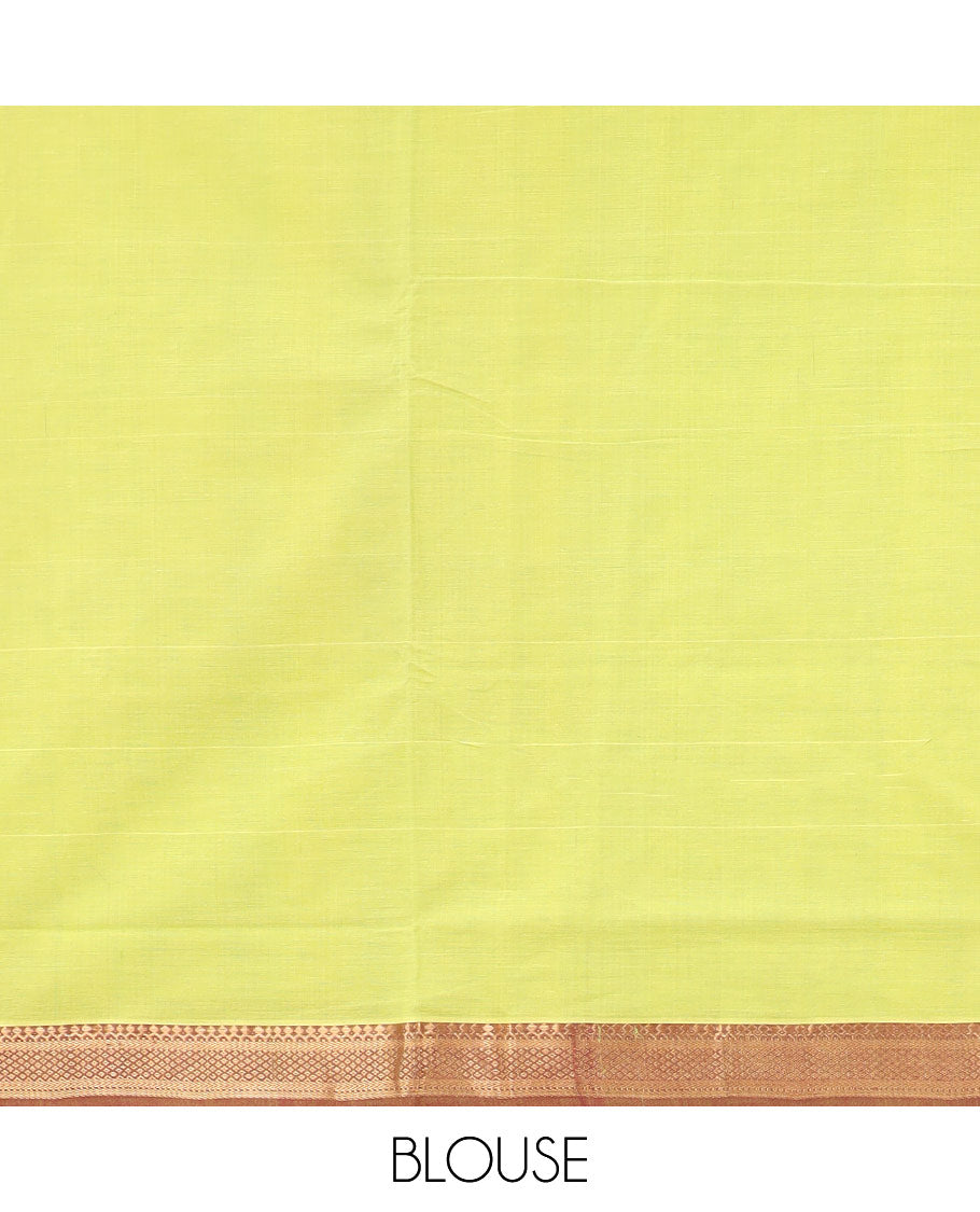Green mangalagiri cotton saree with contrast intricate zari design border & striped pallu