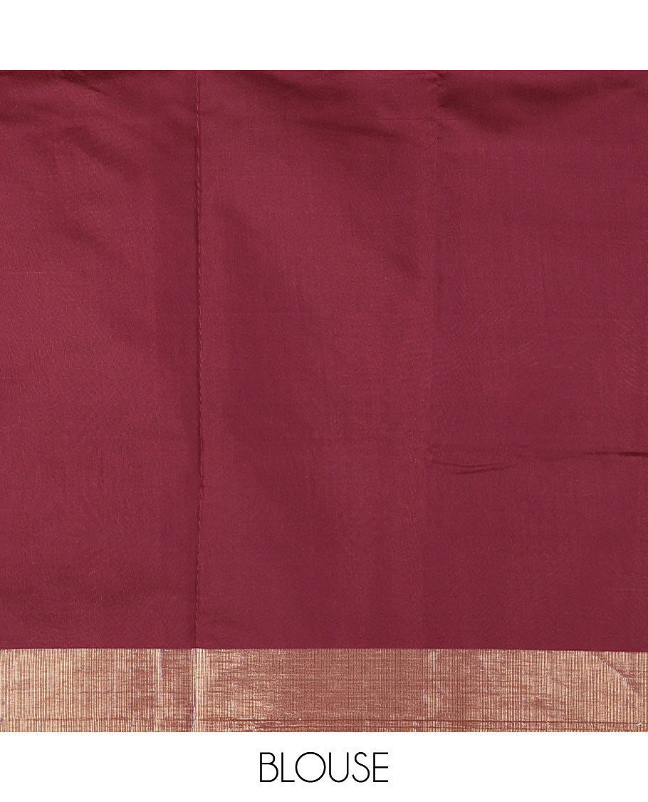 Purple full-plain soft-mercerized cotton saree, zari bavanji border, striped pallu & plain blouse