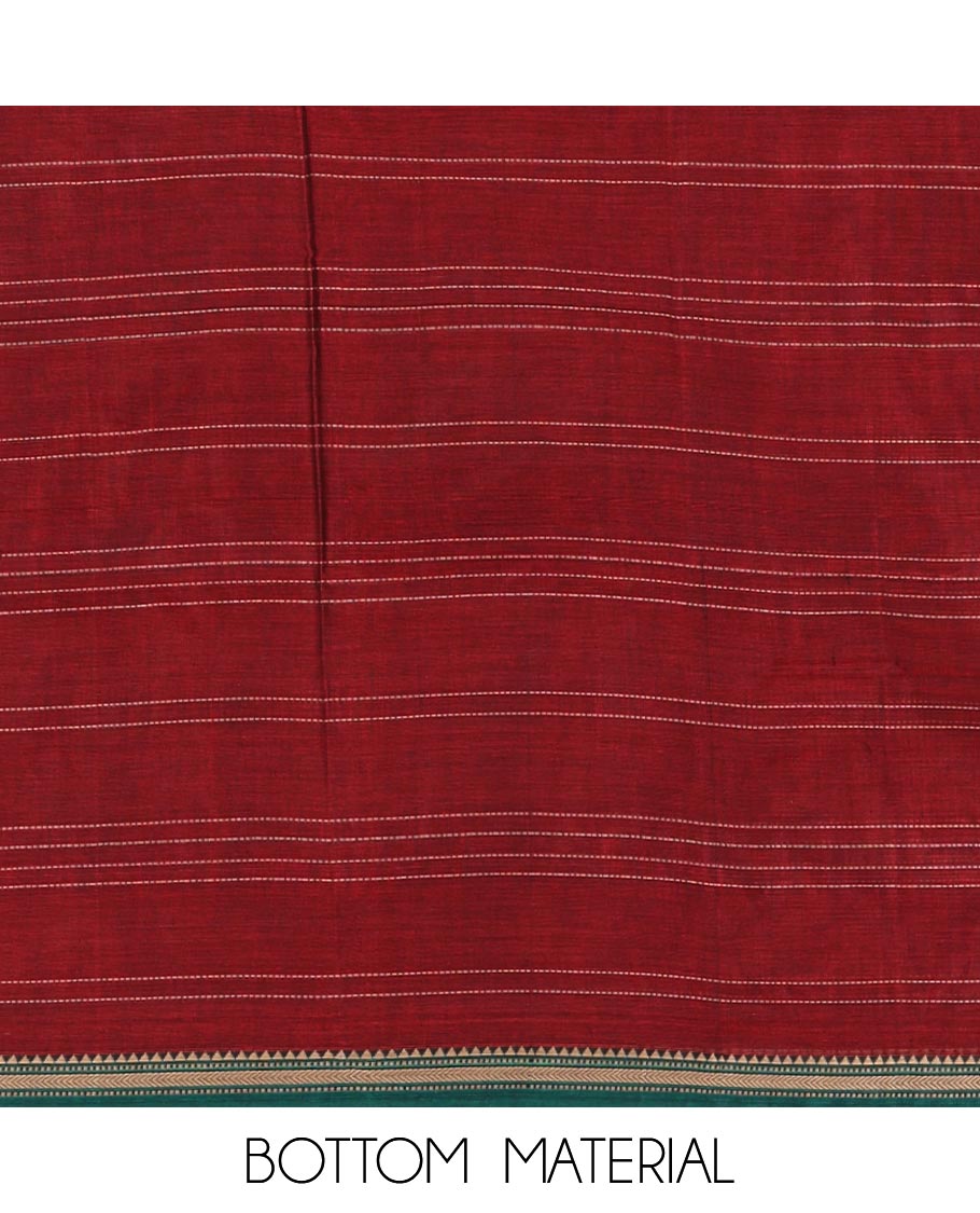 Maroon mercerized cotton material chudidar set,vertical striped contrast border top, matching threadwork bottom & traditional border matching dupatta