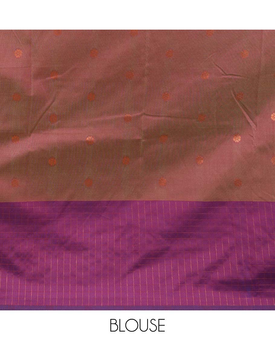 Green with purple star zari butta soft silk saree with contrast small checks border & rich weaving pallu along with butta design blouse