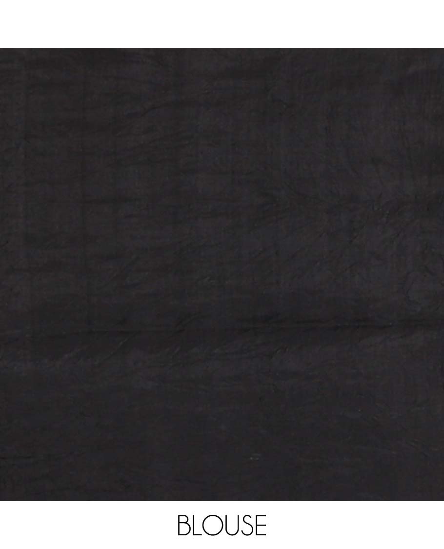Pale brown leaf design printed silk saree with contrast floral design border & floral design pallu