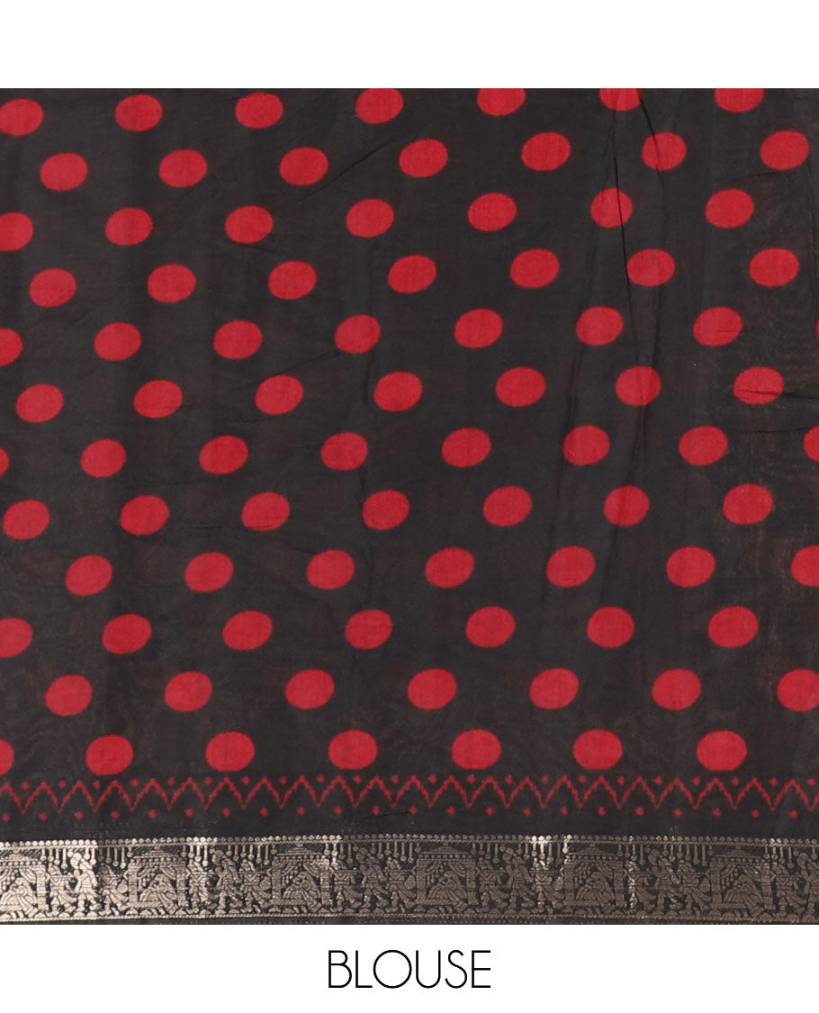 Maroon kalamkari floral vine and peacock printed muslin cotton saree, contrast zari border, kalamkari peacock printed pallu, and a contrast coin buttas printed blouse