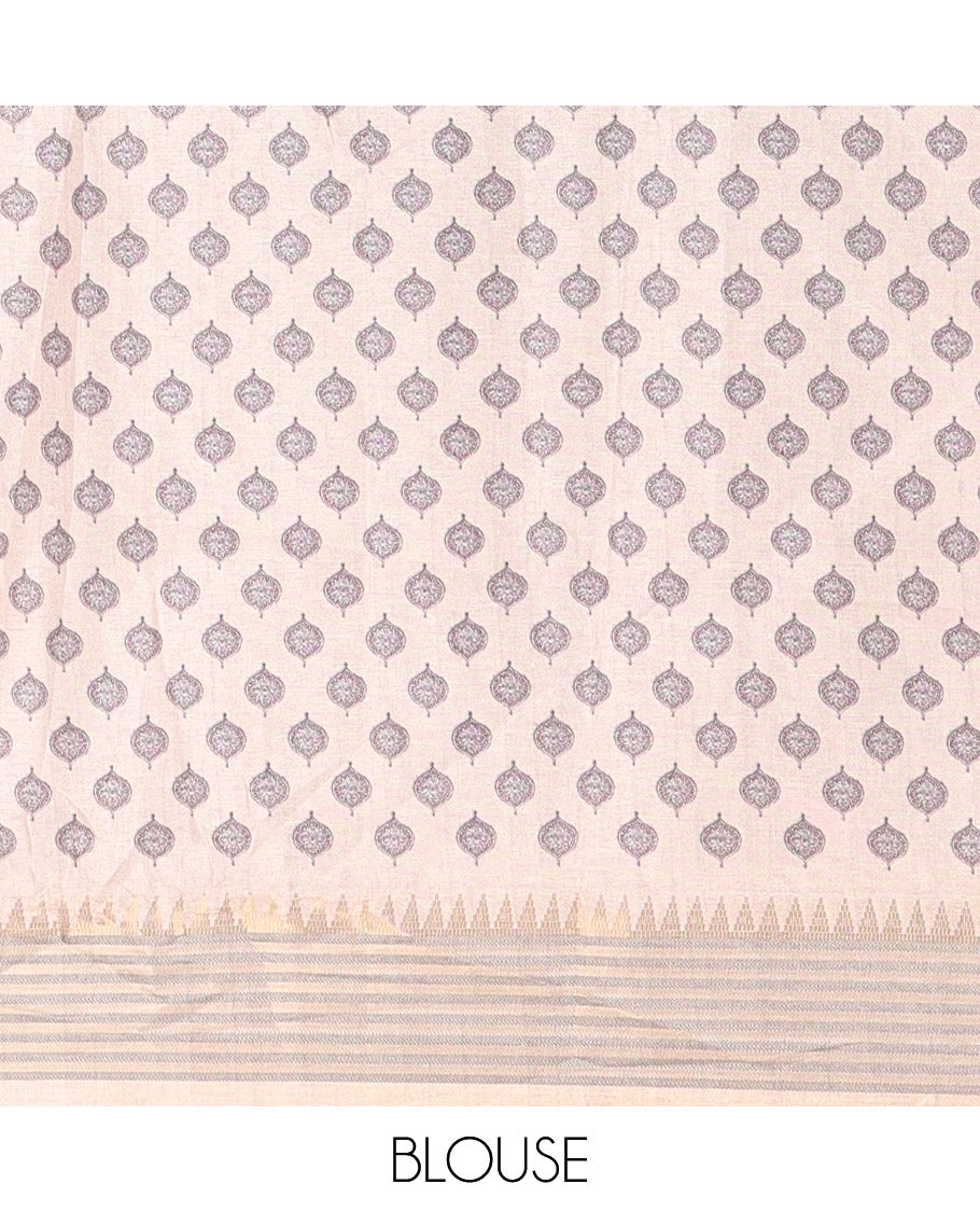 Rama checked patterned semi-tussar saree with contrast temple striped border, Madhubani printed pallu, and a contrast printed blouse