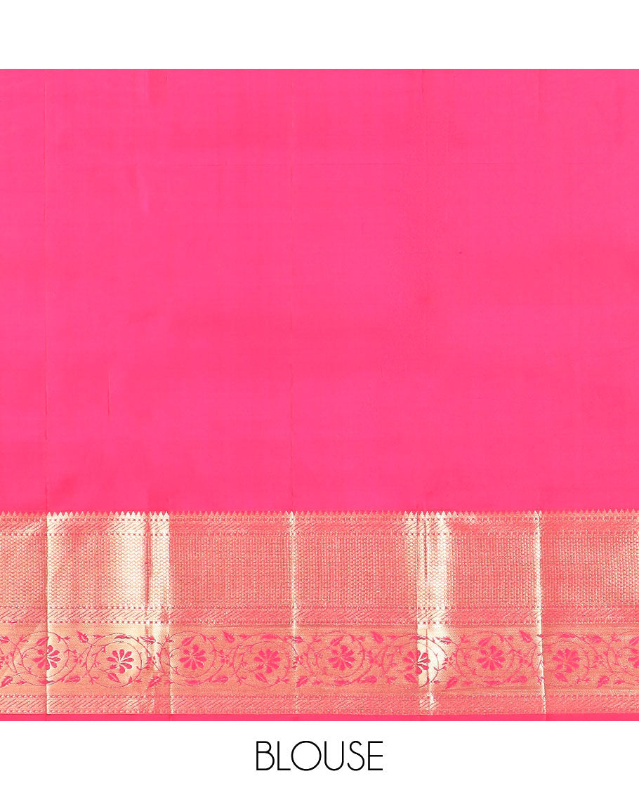 Red jaal design kancheepuram silk saree with self border of rekku, muthu, banras, kodi visiry design & zari design pallu