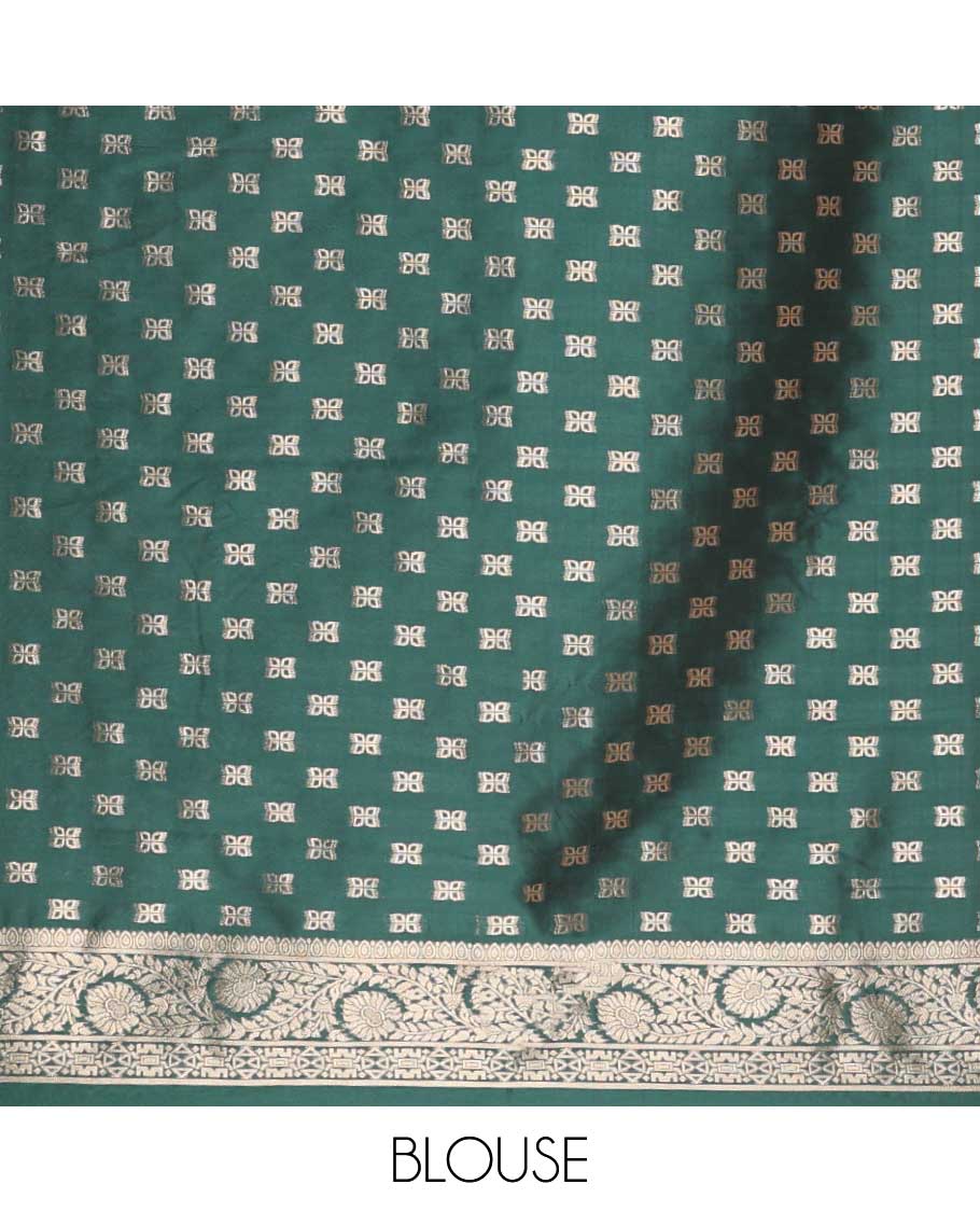 Dark green butta design soft silk saree with pichwai designb order & rich pallu along with butta design blouse