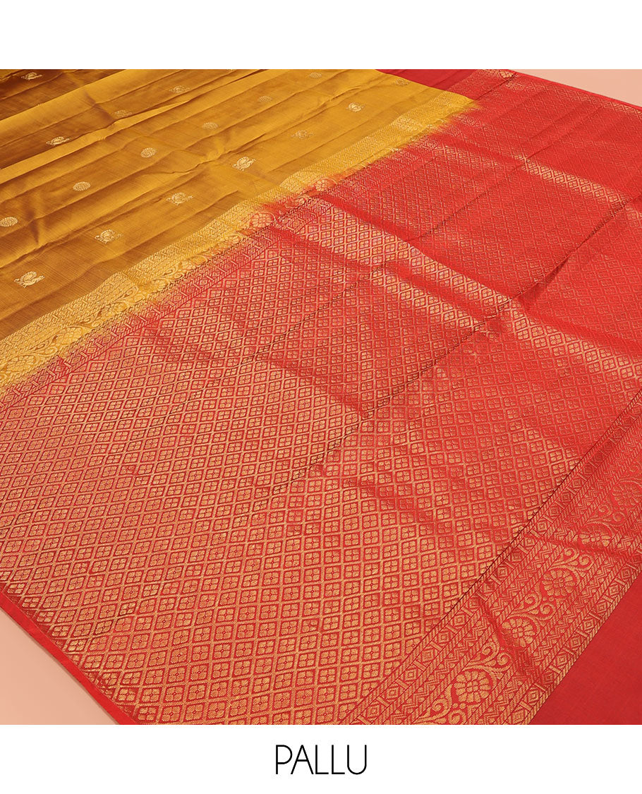 Mustard Mayil-Chakra Buttas Vasundhara Lite Silkmix Saree, a Contrast Bird Border, Jaal Pallu, Contrast Blouse