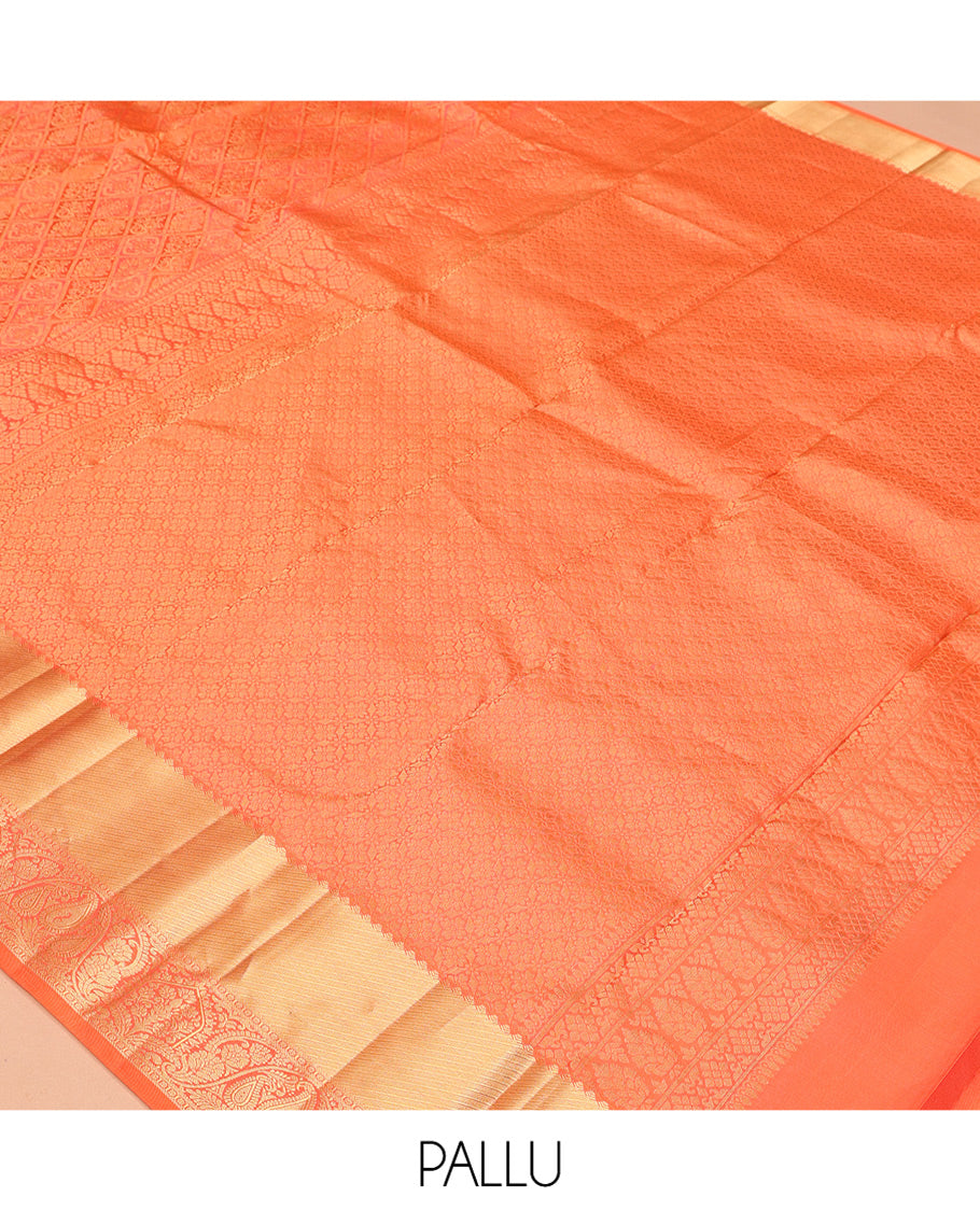 Orange Jacquard Kanchipuram Wedding Silk Saree
