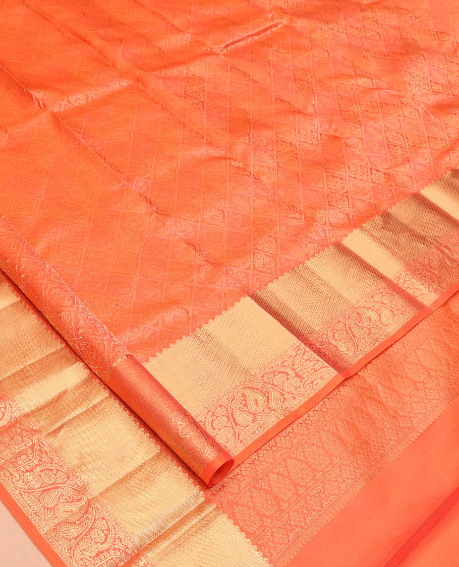 Orange Jacquard Kanchipuram Wedding Silk Saree