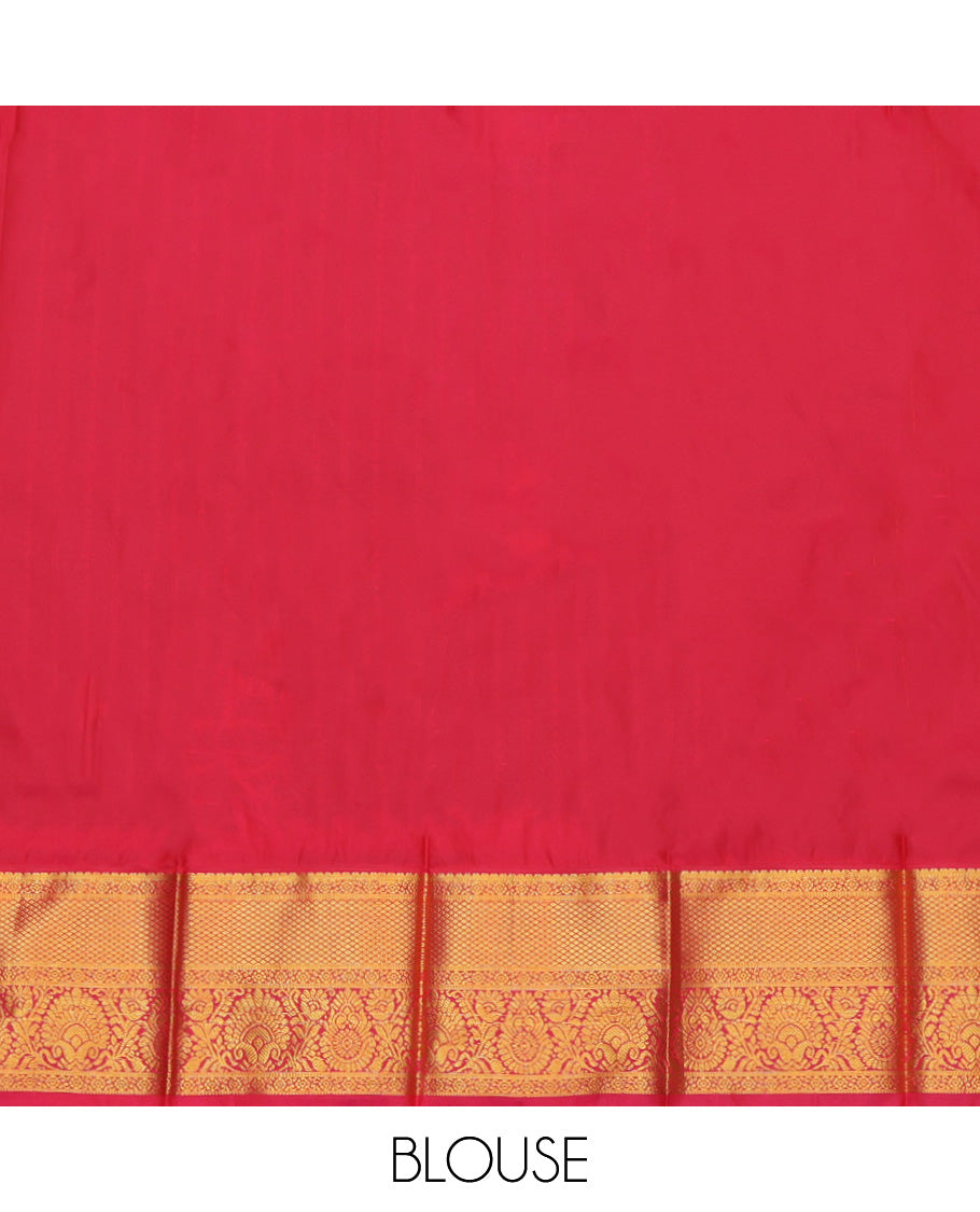 Navy Blue Budget Silk Saree, Graced with Zari Buttas and Stripes, a Contrast Traditional Zari Border, Grand Pallu, and a Contrast Blouse