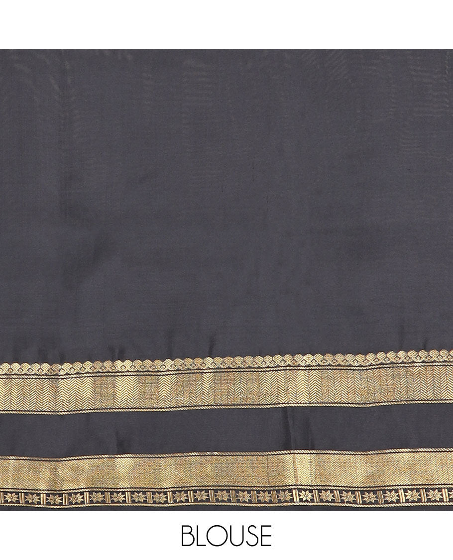 Green zari buttas vasundhara silk mix saree, contrast thilakam motif pallu & rettai pettu border of salngai,vanki,mayil kann & star kamalam