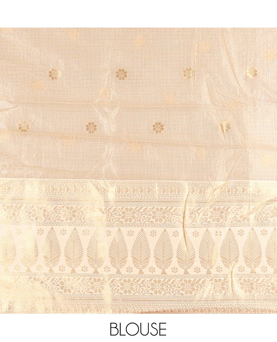 Chikku-Rani Pink Banaras Kota Half-Saree, Zari Buttas Skirt, Traditional Border, Matching Blouse, Contrast Organza Sequins Dhavani