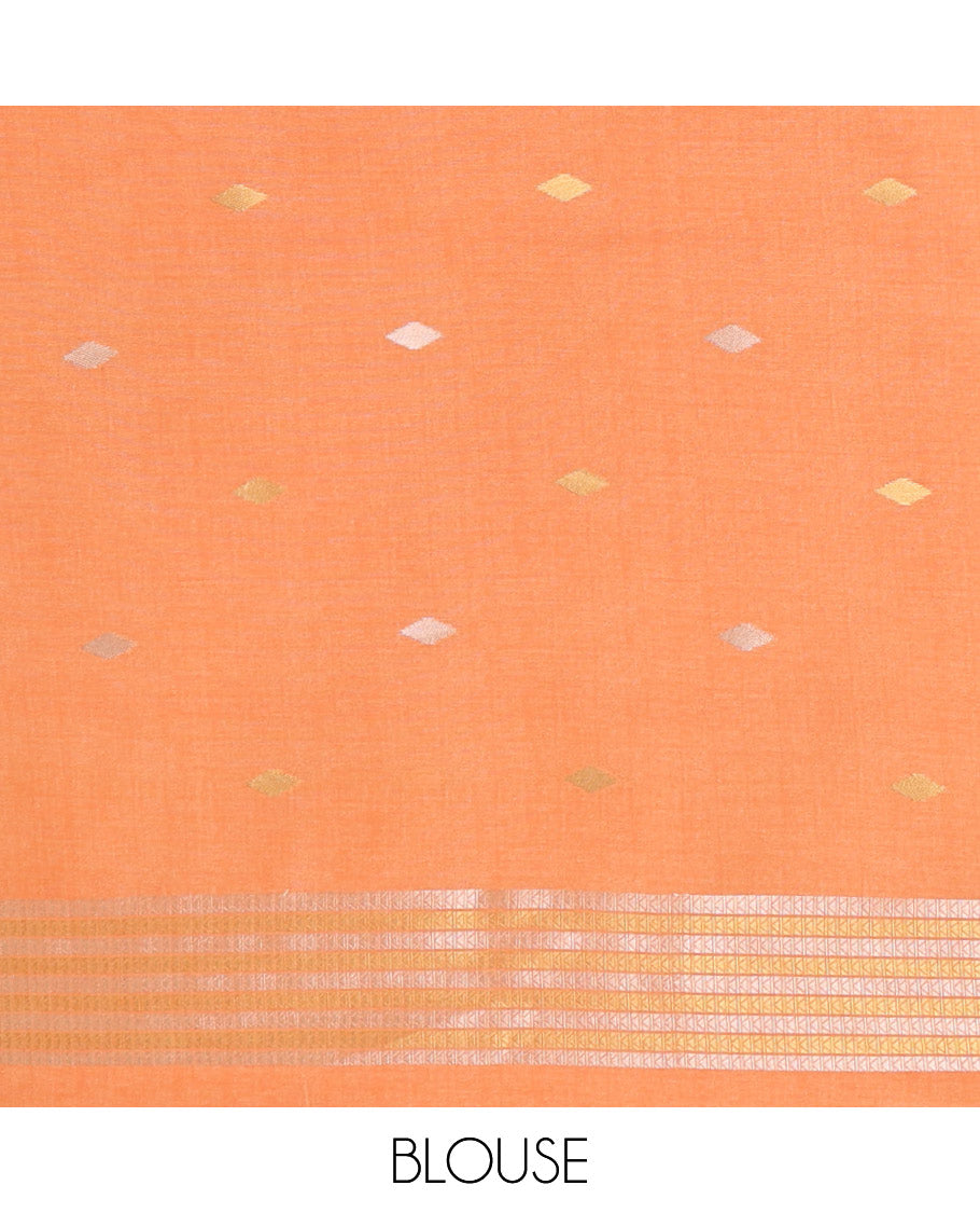 Rust leaf design art tussar saree with diamond design border & rich pallu along with butta design blouse