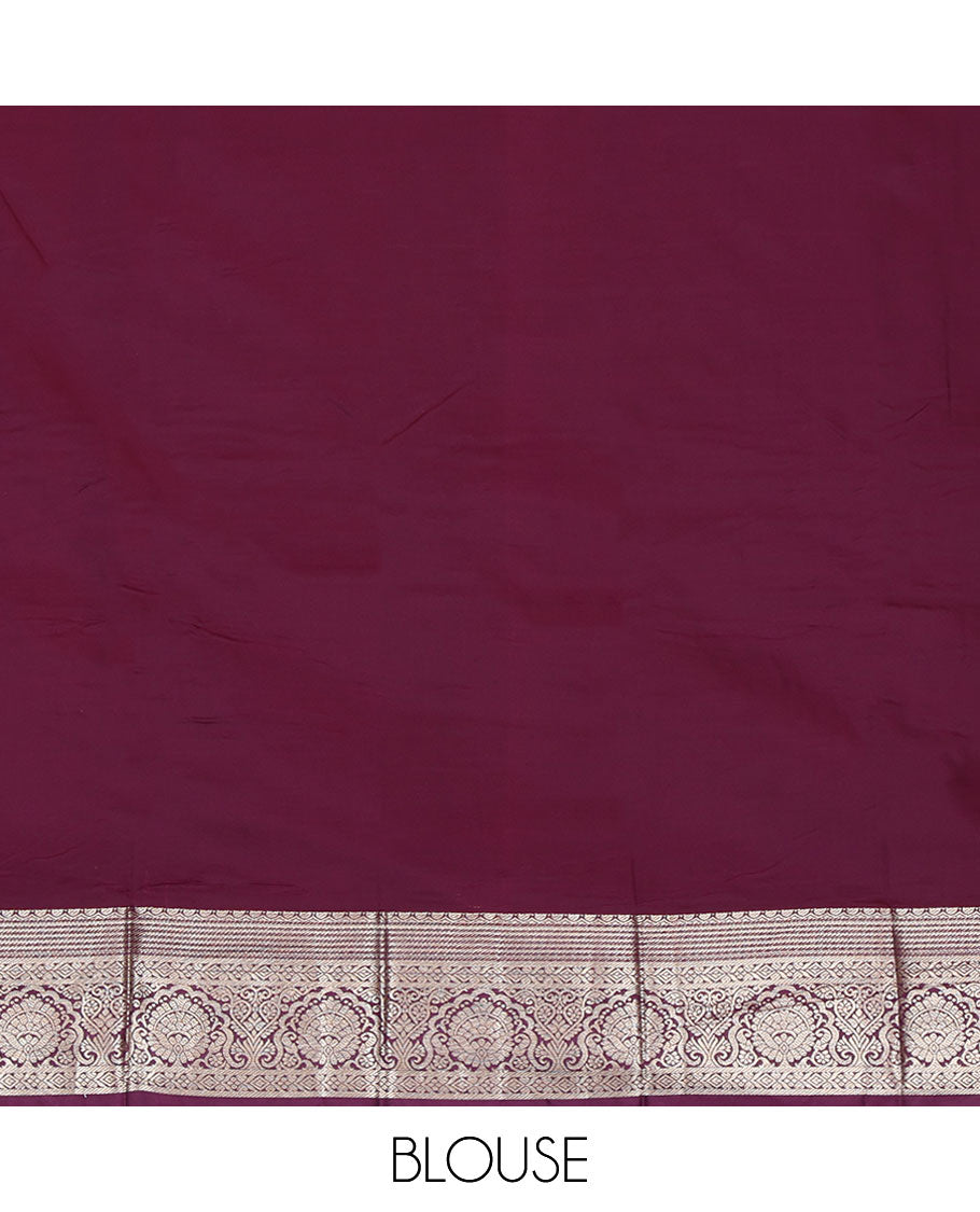 Yellow Budget Silk Saree, Elevated with Zari Buttas All Over Its Body, Complemented by a Contrast Traditional Zari Design Border, Pallu Depicts Jaal Designs, and Paired with a Contrast Blouse