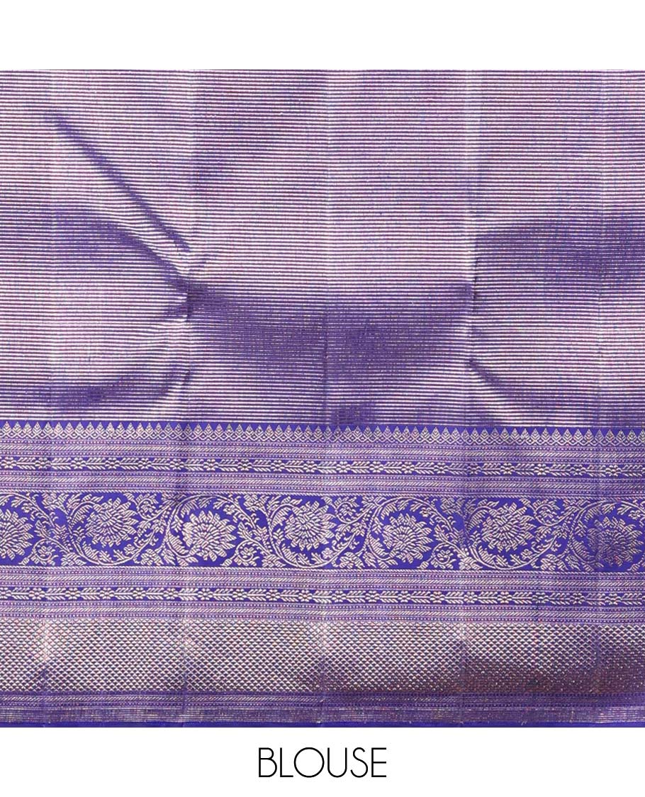 Blue elephant buttas silk saree , intricate pallu & border of thilkam mokku , muthu, banaras & jaal design