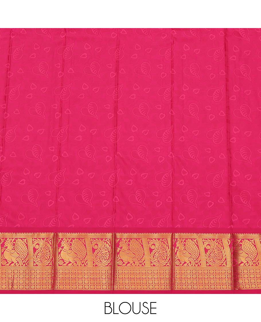 Blue Budget Silk Saree, Delicately Woven Floral Vine Design, Complemented by Contrast Traditional Peacock and Paisley Zari Border, a Jaal Pallu and a Contrast Blouse