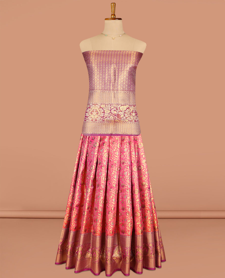 Pink Pure Silk Pavadai Material Set