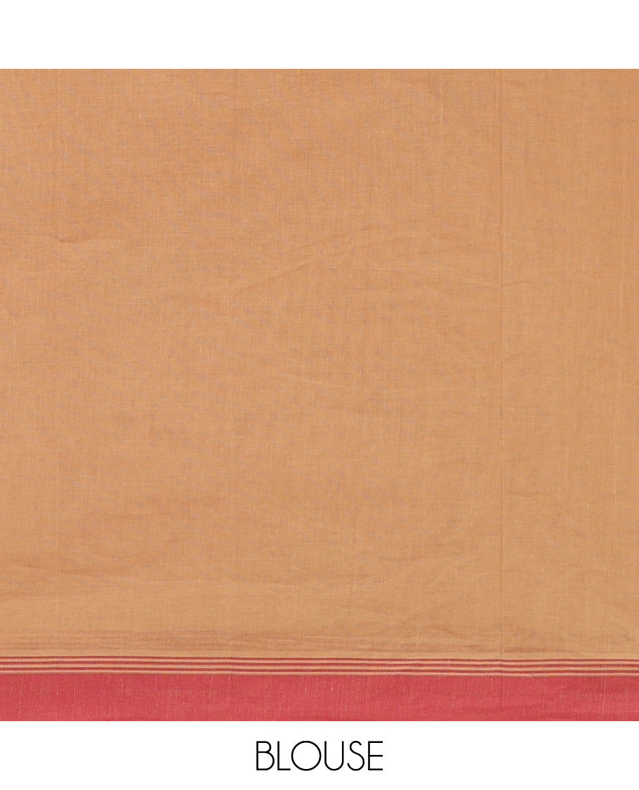 Brown buttas Kanchi cotton saree, contrast border, and pallu of stripes, and buttas