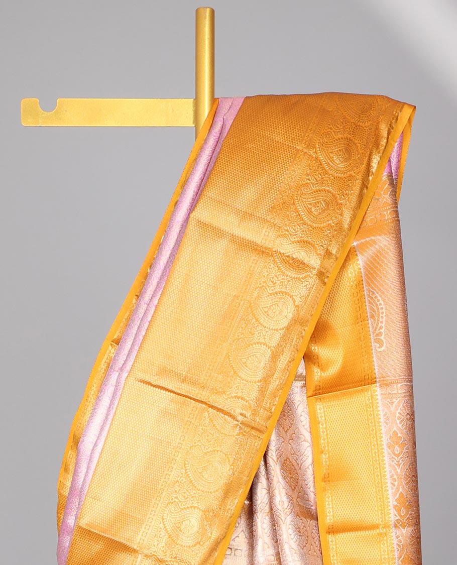 pink floral jacquard budget silk saree with contrast intricate zari design & floral checked zari design pallu