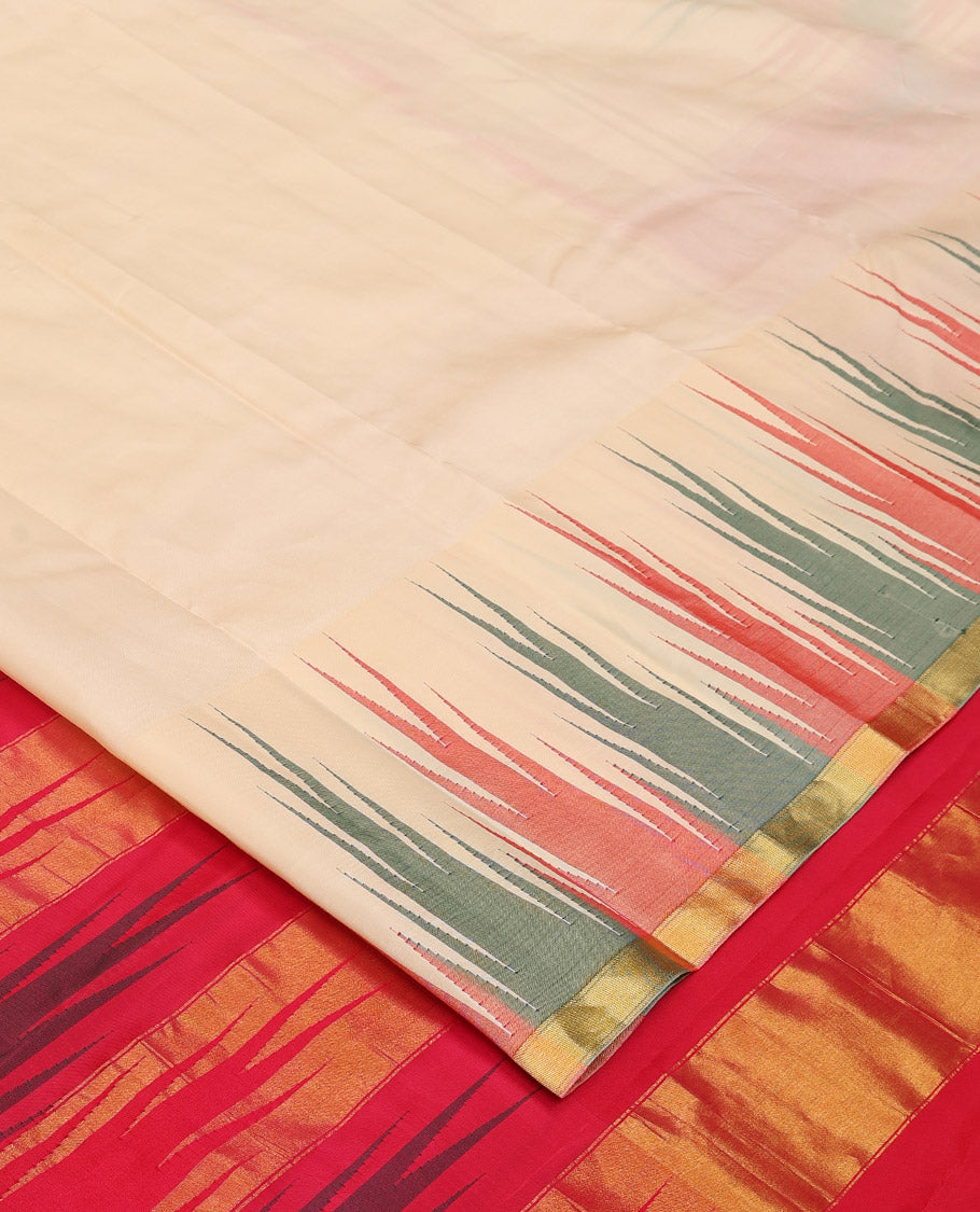 Sandal plain Bangalore silk saree, contrast ganga jamuna temple border, and temple design pallu