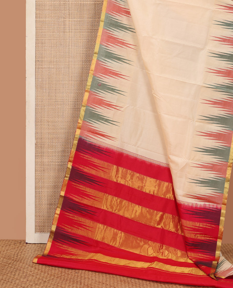 Sandal plain Bangalore silk saree, contrast ganga jamuna temple border, and temple design pallu