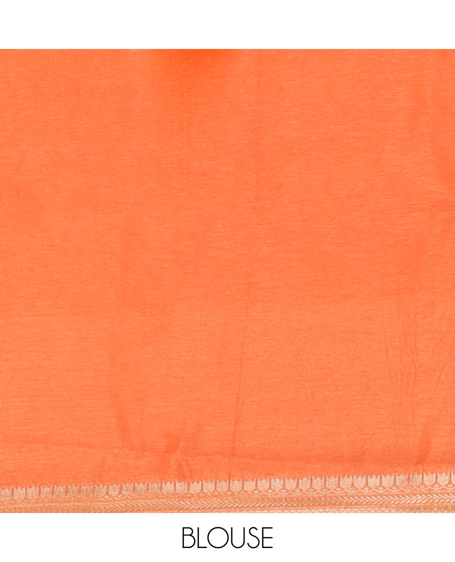 Red floral buttas raw mango silk saree, contrast traditional zari design border, and intricate pallu