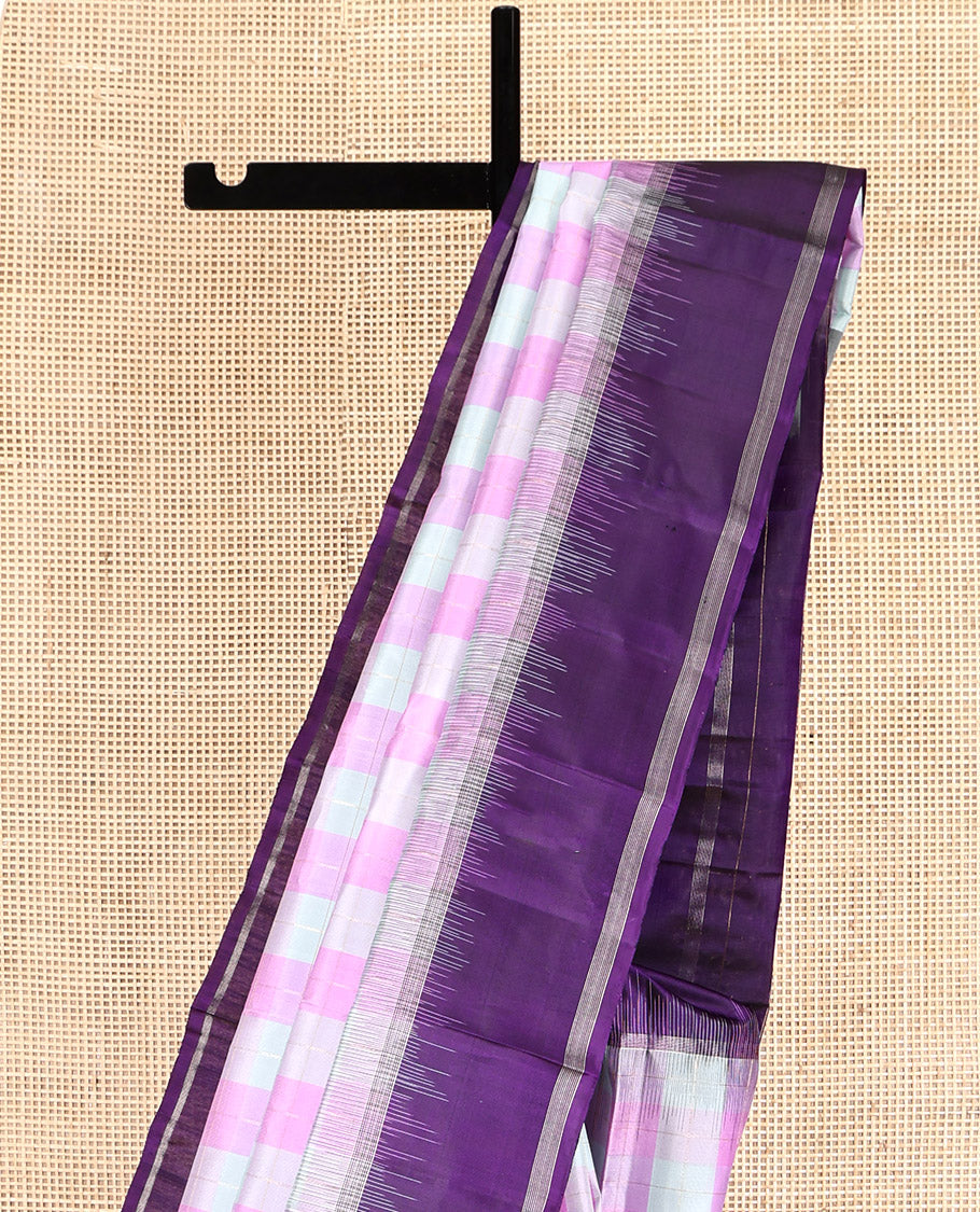Multi-Color Checked Kanchipuram Silk Saree, Complemented by a Contrast Bodi Border, Checked Pallu, and a Contrast Blouse