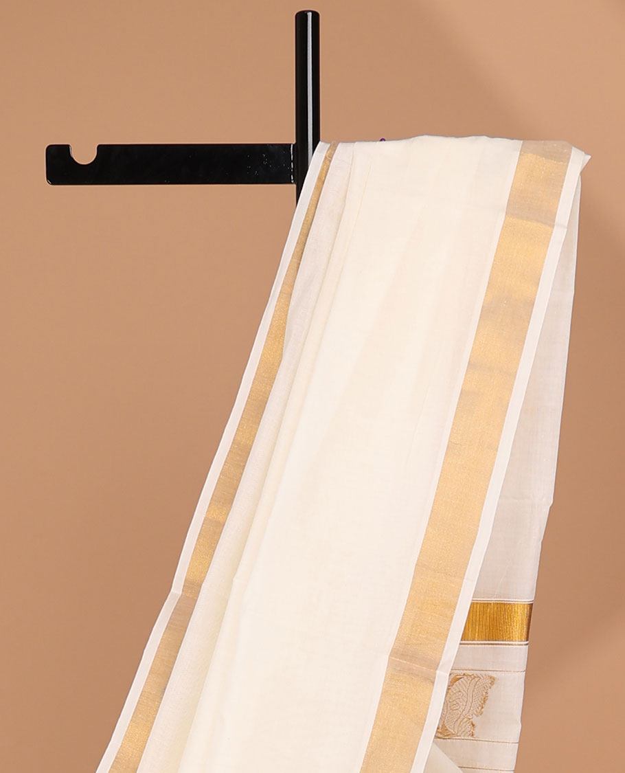 Cream kerala saree, zari border & pallu of butterflies in zari