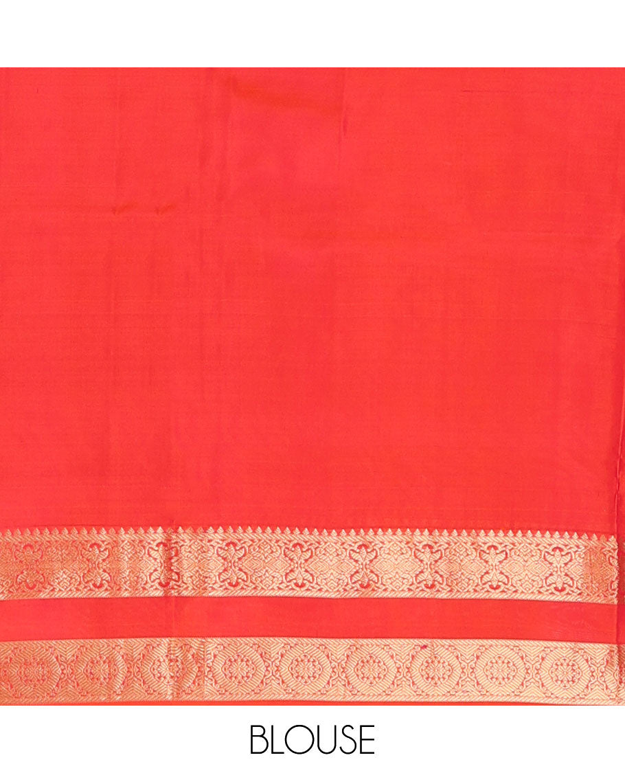 Yellow zari buttas soft silk saree, contrast rettai pettu border of thilakam,banaras & chakram designs & jaal pallu