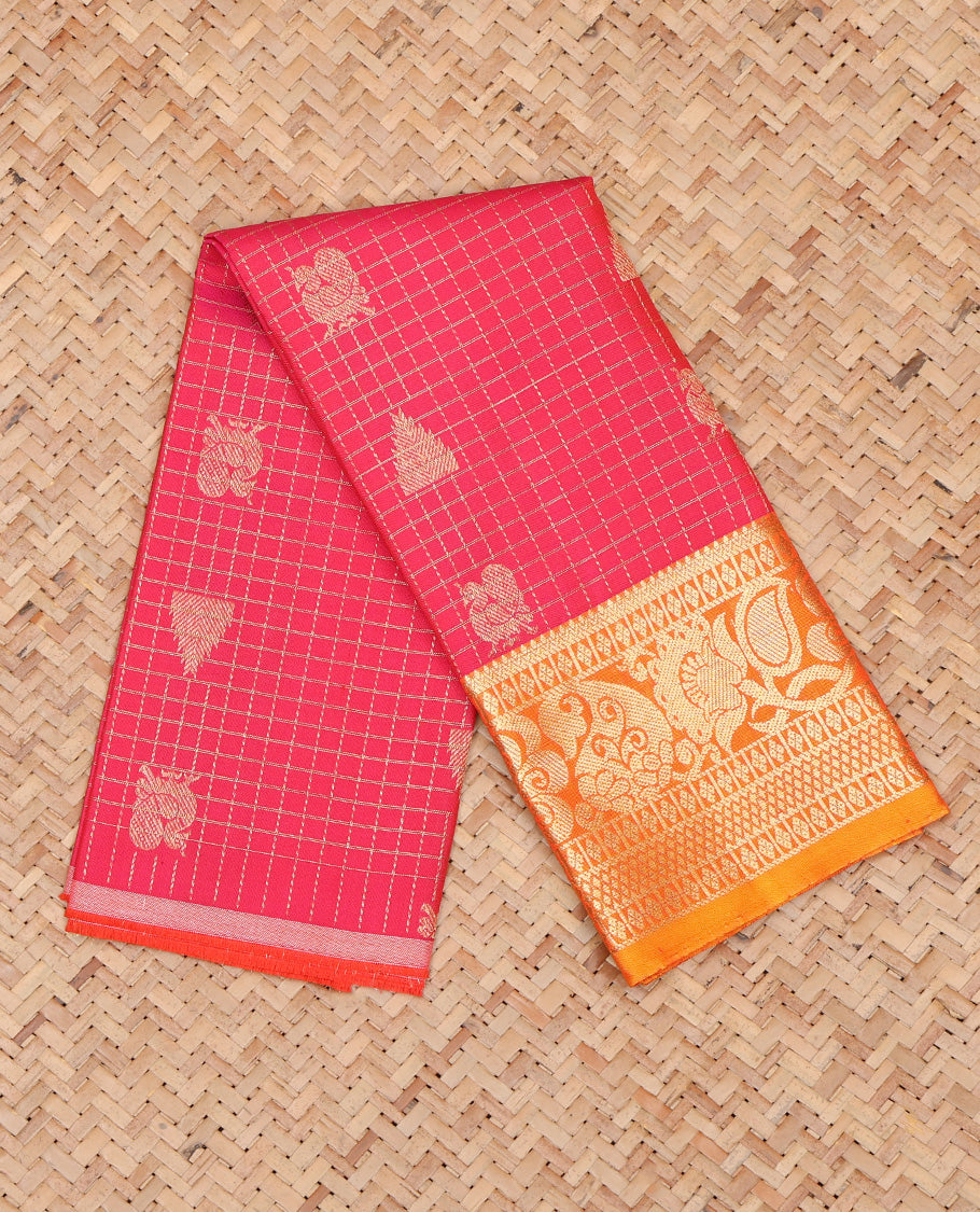 Red Pure Silk Navarathna Pavadai Material Set